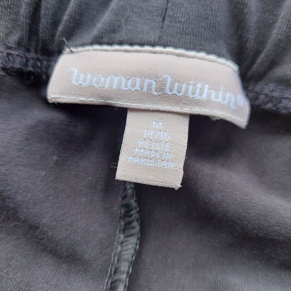 Woman Within Black Cropped Athletic Pants w/Aqua Stripe 14/16 PETITE NWOT - Picture 2 of 7